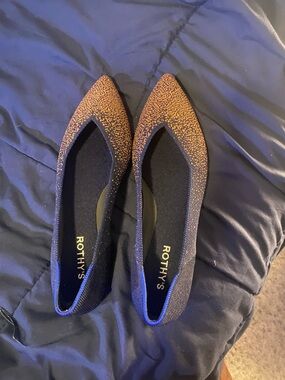 Rothy's Navy Flats with Copper Metallic Knit